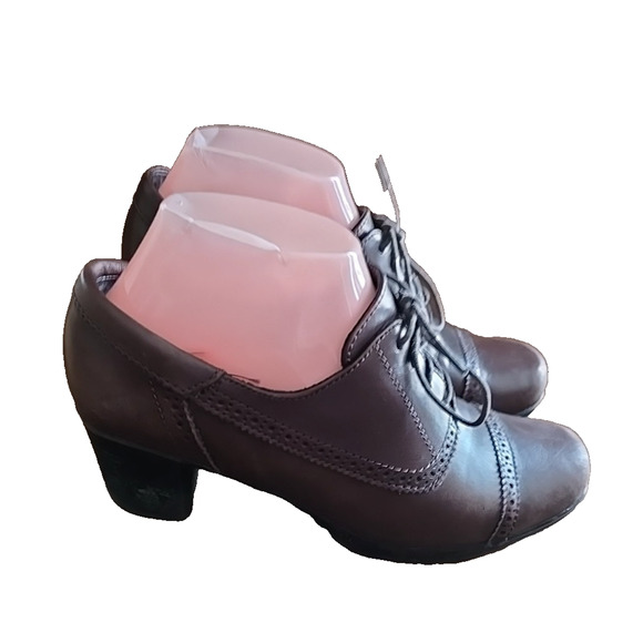 Clarks Witchy Lace Up Steampunk Brown Leather Oxford Heels Ankle Boots Womans 7M - Picture 1 of 7